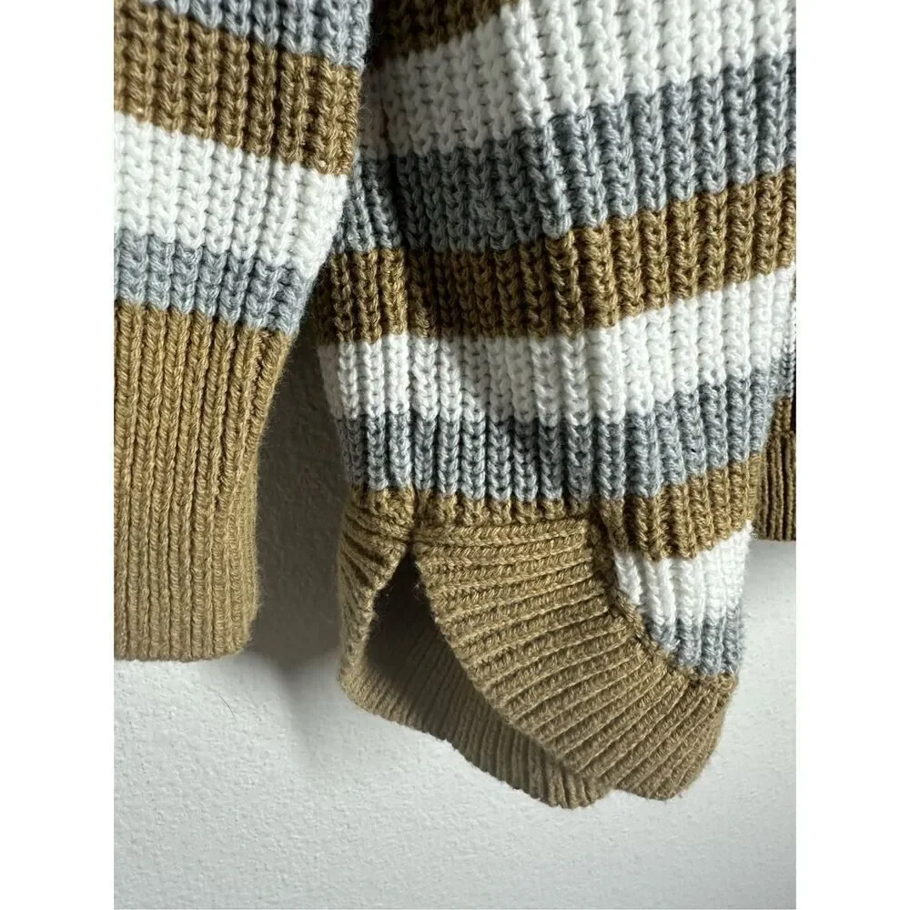 Lane Bryant Women's Curved-Hem Ribbed Sweater Tan/Gray  Sz 22/24 Cotton Blend